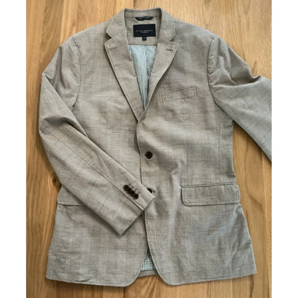 Banana Republic Tailored Fit Blazer 40R Gray‎ Glen Plaid Cotton Stretch